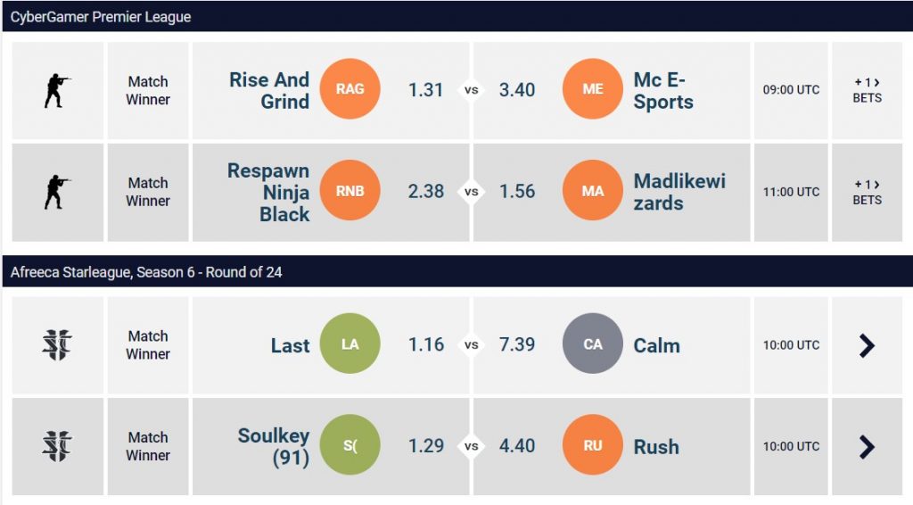 CS:GO and SC II betting odds.